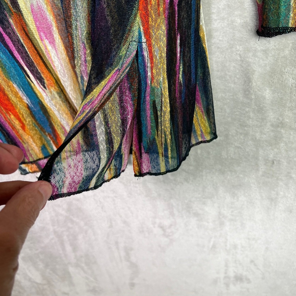 Multiples Abstract Print M Sheer Mesh Open Front Cardigan Layering Jacket Artsy - Picture 4 of 8